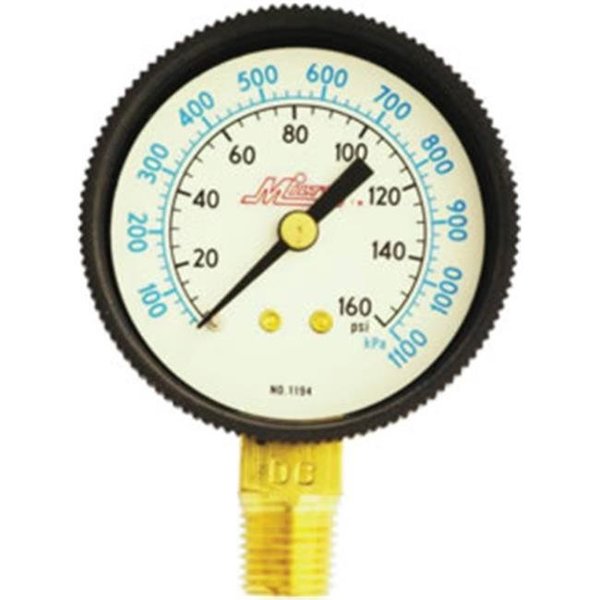 Wilton Milton MIL1194 Air Pressure Gauge- .25" Bottom Back- 0-160 PSI MIL1194